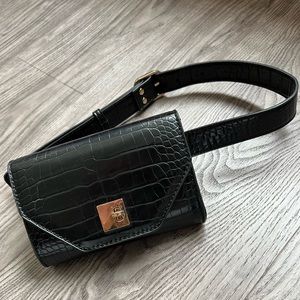 Black Patent Textured Fanny Pack with Turnlock